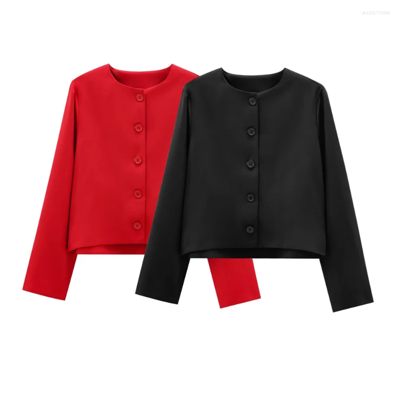 Women's Jackets Autumn European And American Style Loose Casual Simple Round Neck Long Sleeve Buckle Decoration Coat