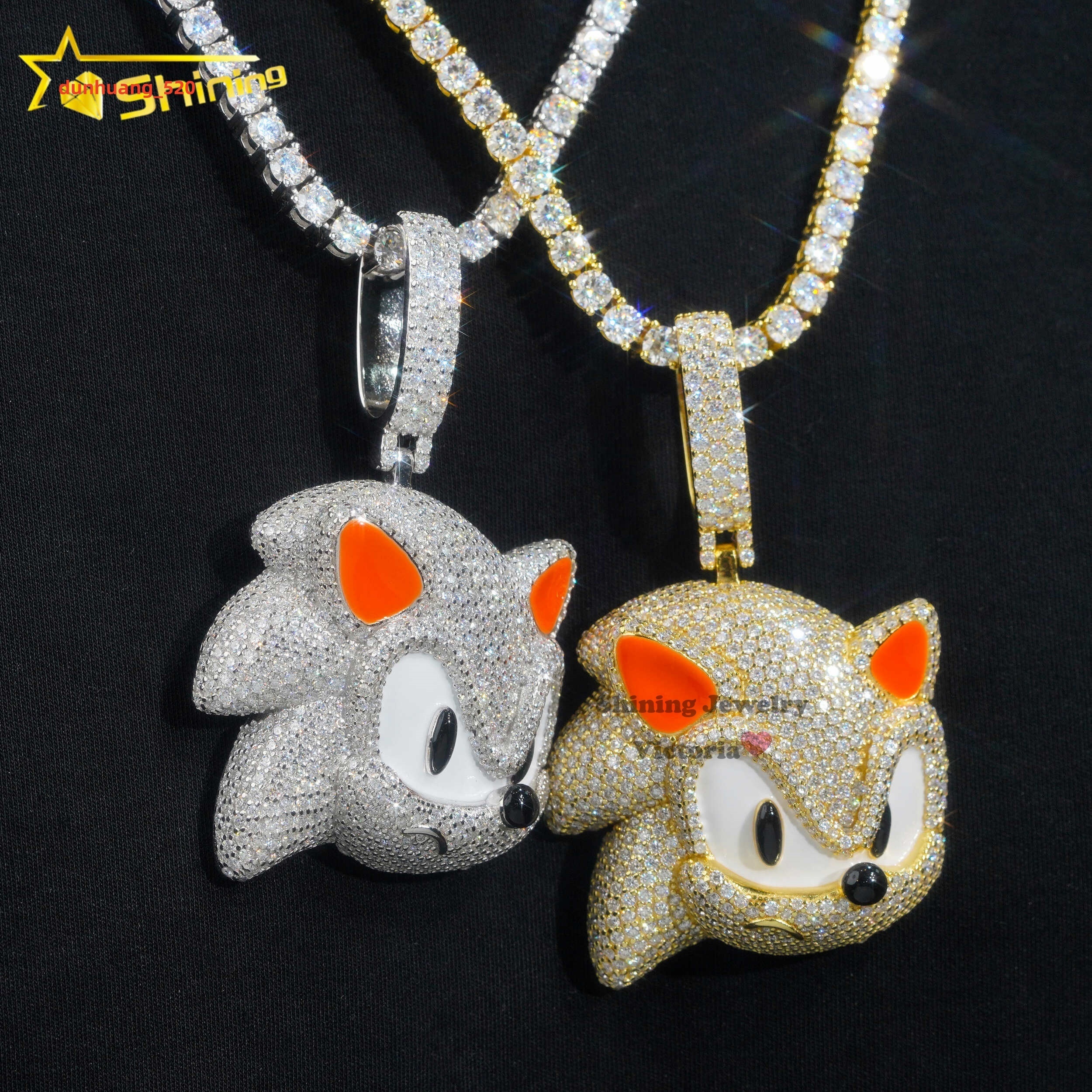 Pass Diamond Tester 25 Tall 925 Sterling Silver Iced Out Custom Sonic Pendant VVS Moissanite Diamond Pendant