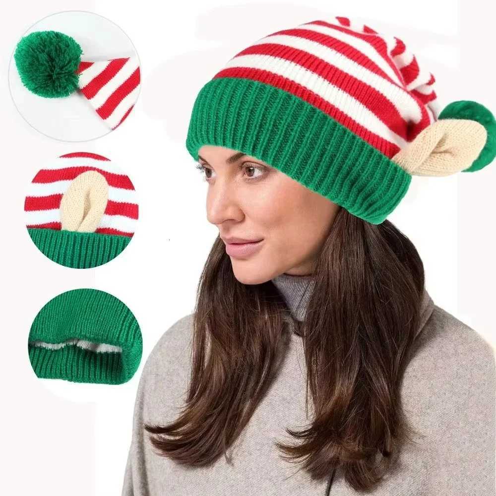Christmas Holiday Gift Striped Cap Christmas Hat with Small Ears Xmas Cap Holiday Knitted Hat Winter Party AccessoriesW251027