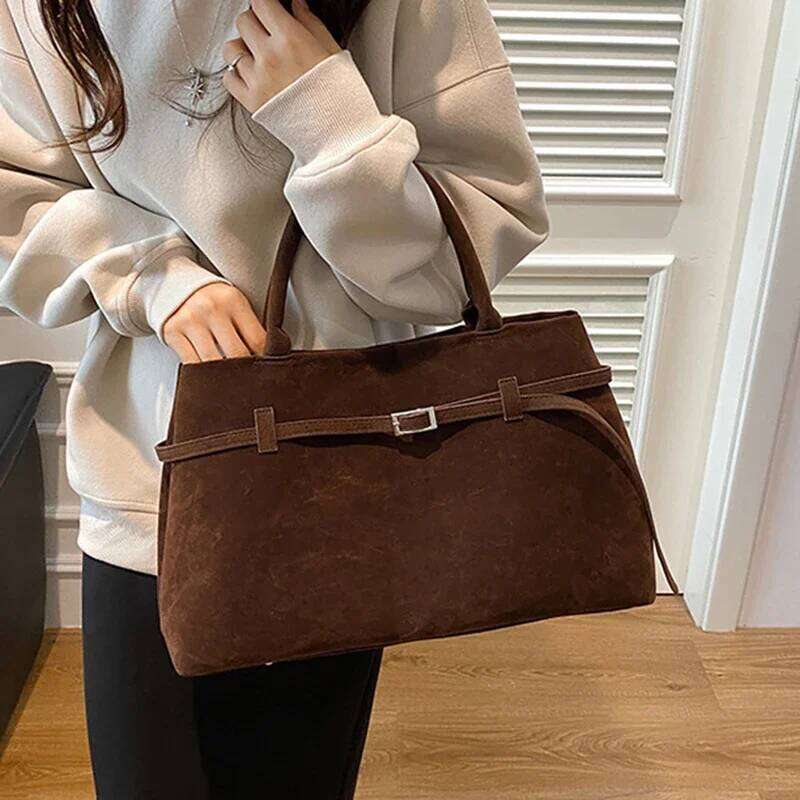 Buckle Decorative Design Solid Faux Suede Handbag Large Capacity Casual Tote 2025 Latest Designer Hot Sale Bags For Women