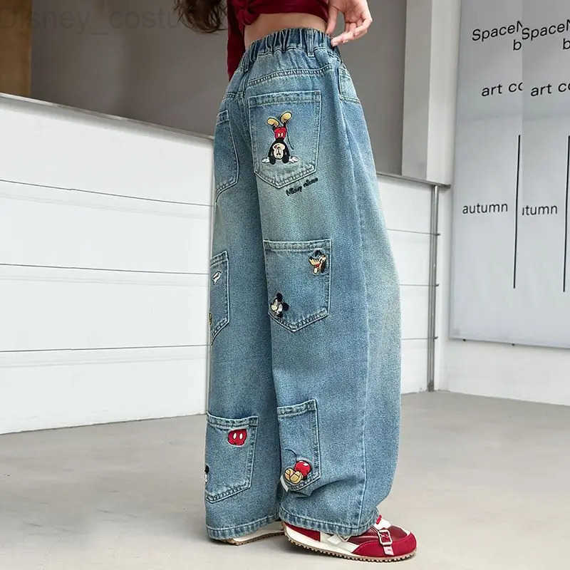 Disney Mickey Womens New Cute Creative Cartoon Pattern Casual Fashion Loose Comfortable MultiPocket Personalized Denim Pants H251027