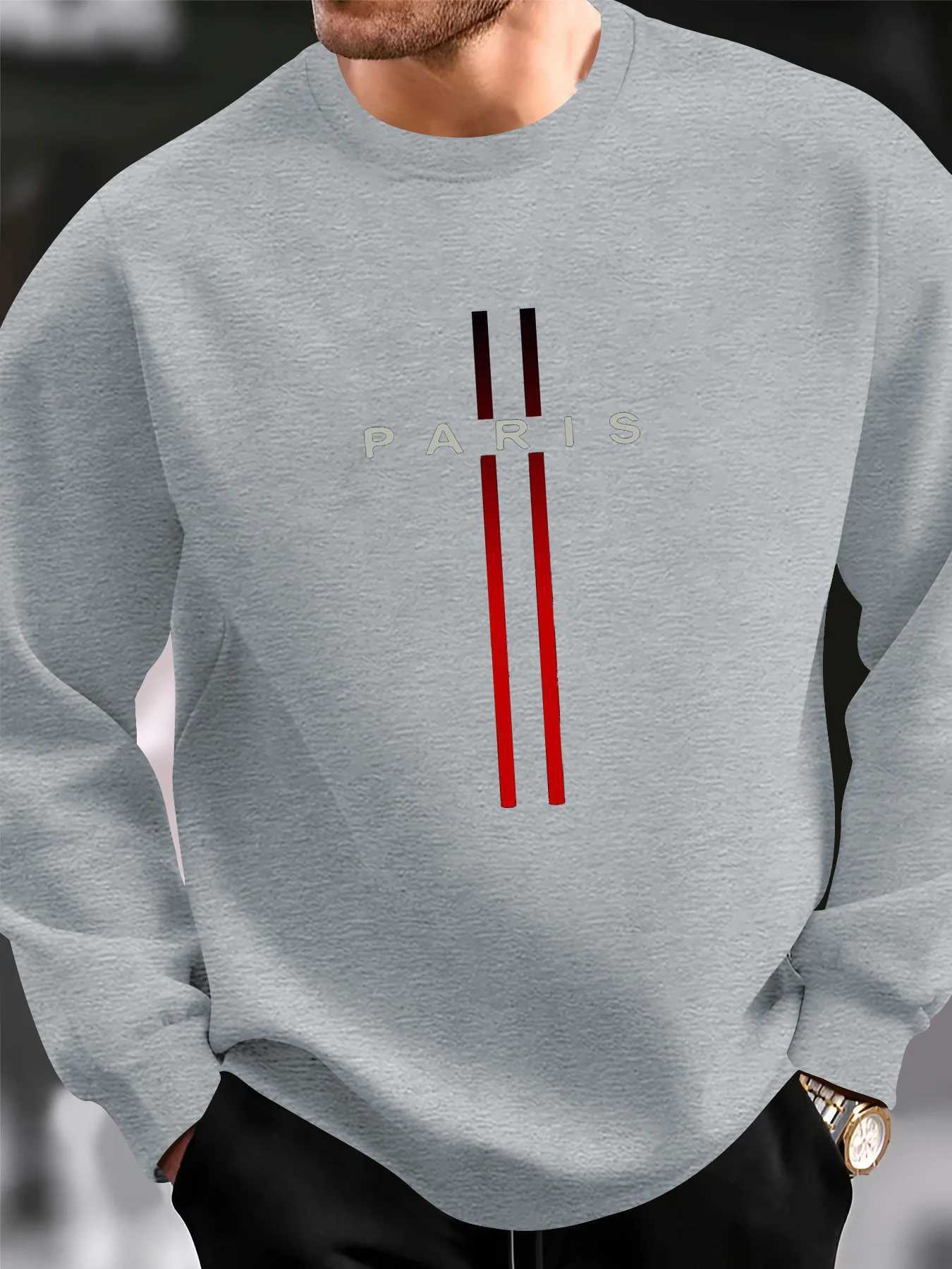 Mens autumn and winter fashionable casual loose Paris letter graphic printed long sleeved round neck sweatshirt W251027