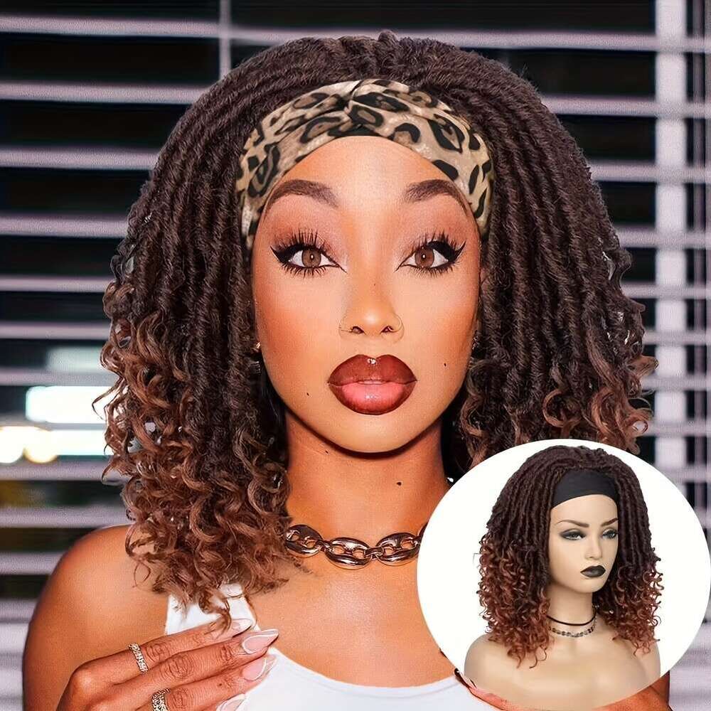 Curly Wig Dreadlocks Synthetic Wig With Headband Design In Dark Brown, Black, Ginger Shades - Ideal African Hairstyles And Afro Curly Braiding Options