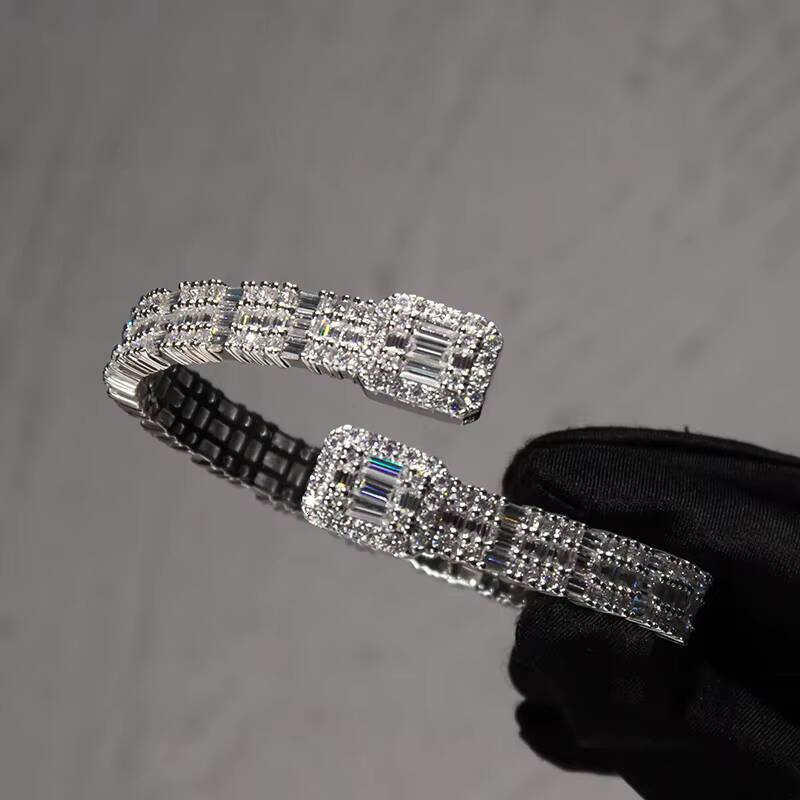Luxury Hip Hop Men Bracelet 8mm Wide VVS baguette Moissanite Hiphop Opening Ice Out Moissanite Bracelet