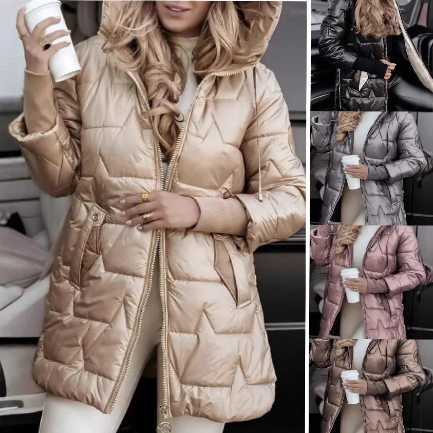 Hooded Cotton Clothes Long Sleeve Women Autumn Winter Parka Coat Jacket Solid Color Zipper Fashion 251027