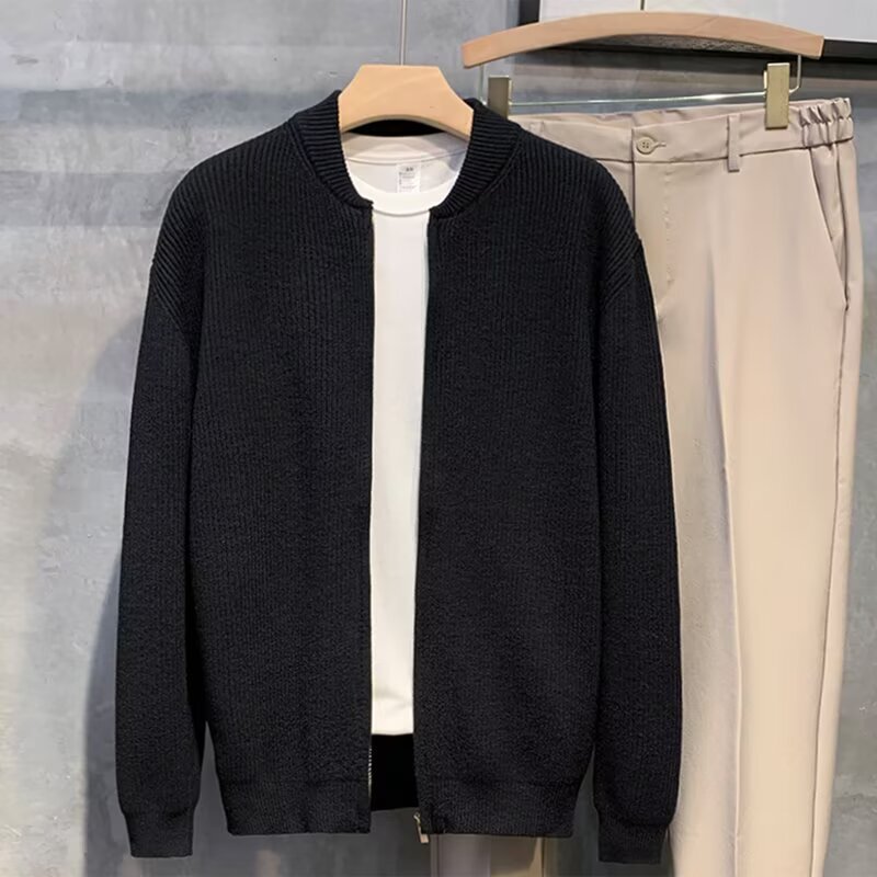 Double Zipper Design Cardigan Sweater For Men Designer Sweater Spring And Autumn New Simple Casual Solid Color Knitted Sweater Trendy Jacket