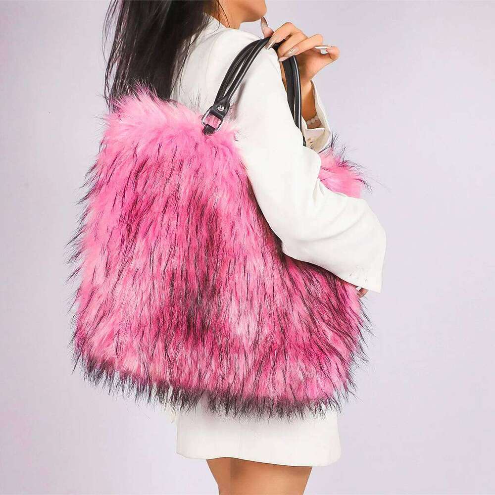 Large Plush Tote Faux Fur Shoulder Bag Winter Fluffy Designer Handbags Warm Soft Crossbody Bags For Women Shopper Purses
