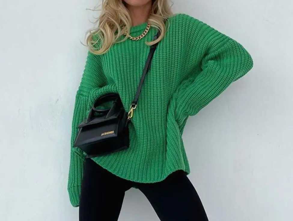 New AutumnWinter Fashion Long Sleeve Loose Round Neck Knitted Solid Color Sweater For Women6 ColorsT251027