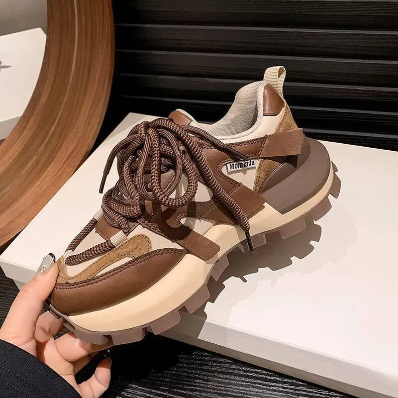 Mirinda Dad Shoes for Women New Spring Summer Thick Sole Height Increasing Genuine Leather Women's Versatile Fashion Casual Sneakers