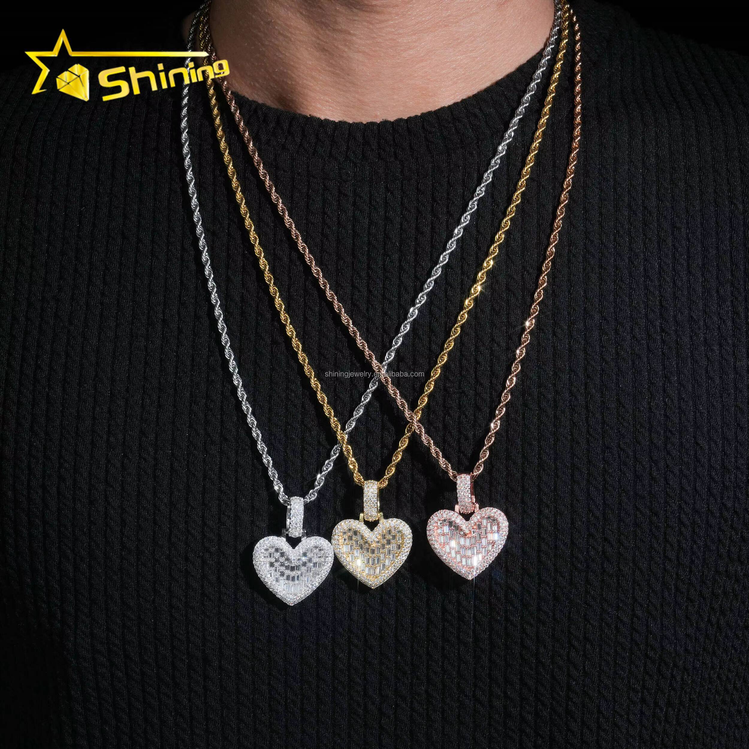 Pass Diamond Tester Elegent Style Women Gift Cute Jewelry VVS1 Moissanite Diamond S925 Silver Iced Out Heart Charm Pendant