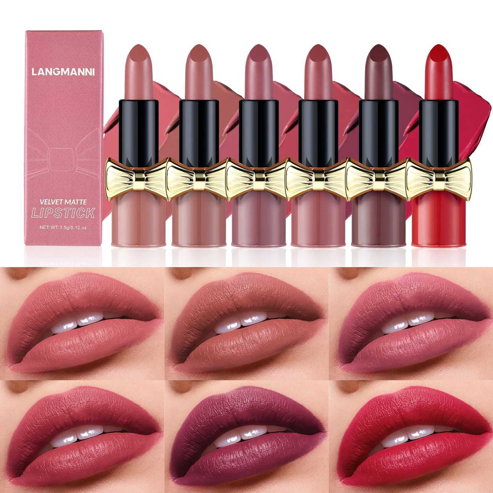 Bowknot Lipstick Matte Velvet Nude Lipstick Brightly Coloured Lip Tint Balm Nonstick Cup Smooth Sexy Red Pink Lip Glaze Makeup W251027