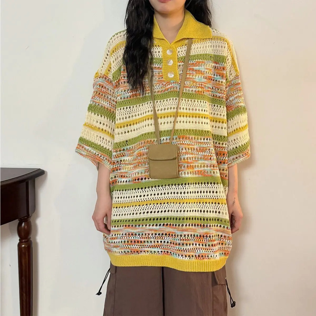 Female Tee Baggy Striped Stripe Gradient Womens Polo Shirts Korean Clothing Fashion 2025 Original Synthetic Youth Tshirts 251027