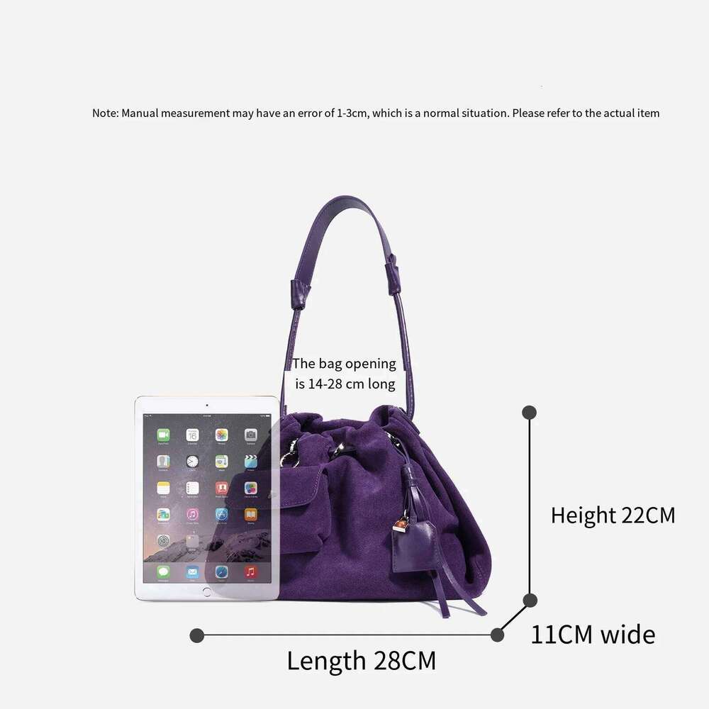 Designer Cowhide Suede Crossbody Shoulder Bag,Genuine Leather Drawstring Lucky Handbag,Women Casual Cloud Pleated Sling Bag