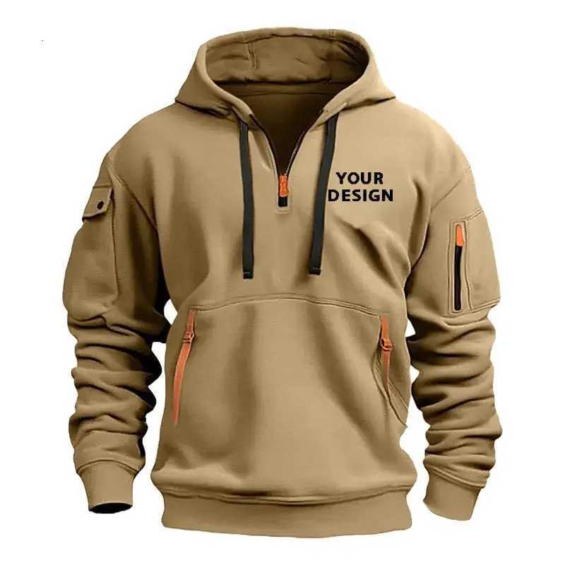 European New Mens Sports Zipper Arm Pocket Loose Casual Sweatshirt Customize Your Dropped Shoulder Hooded Jacket Pullover W251027