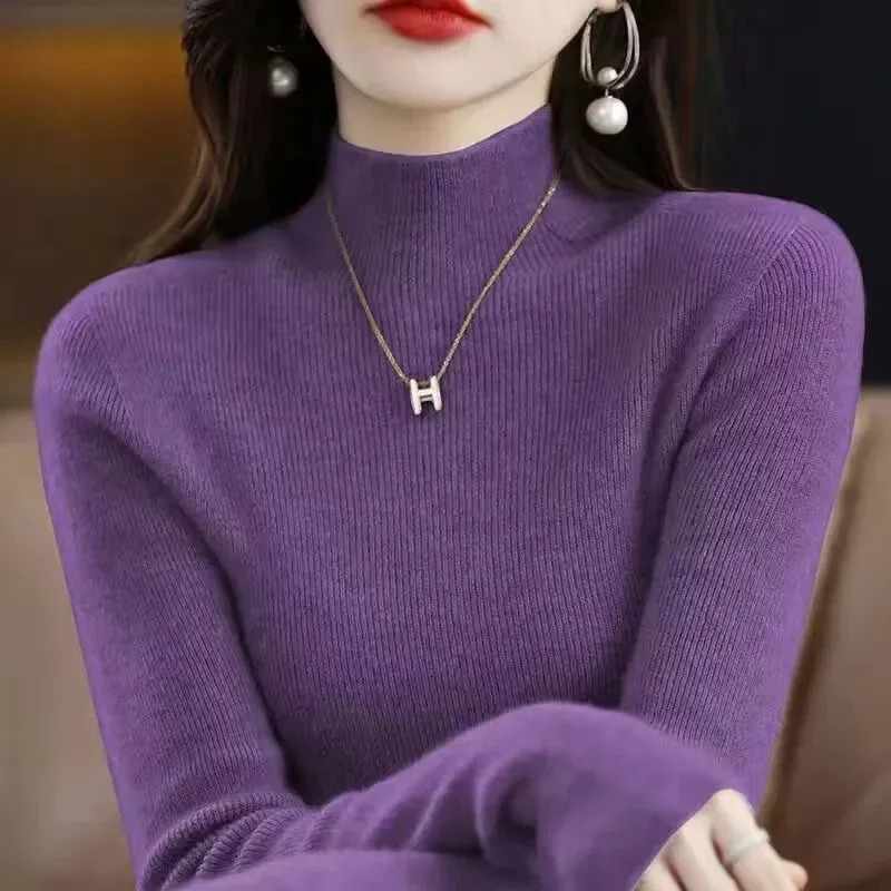 Solid Half Turtleneck Knit Sweater Women Autumn Winter Korean Long Sleeve Pullovers Fashion All Match Thick Warm Slim Jumper 251027