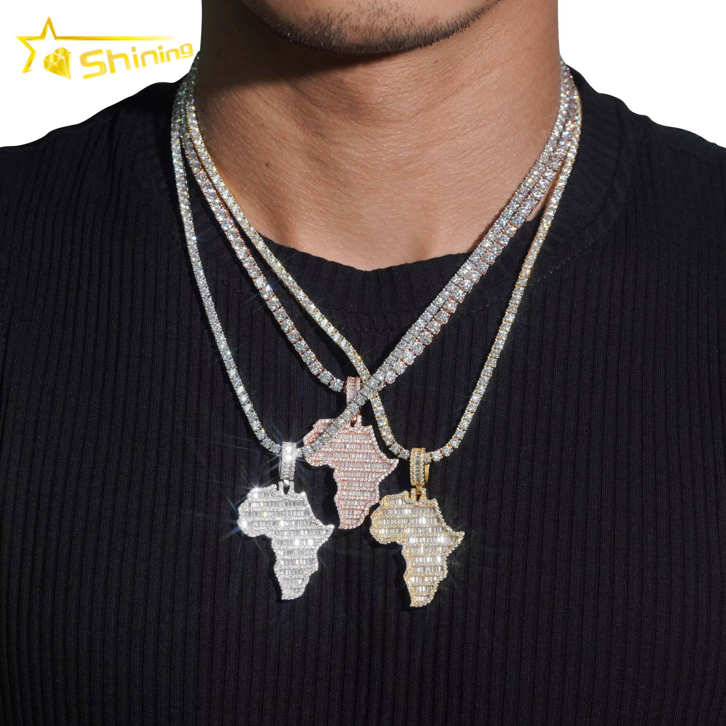 Map Moissanite Pendant 925 Sterling Silver VVS Moissanite Pendant Iced Out Diamond Charms Necklace Fine Jewelry Fast Ship