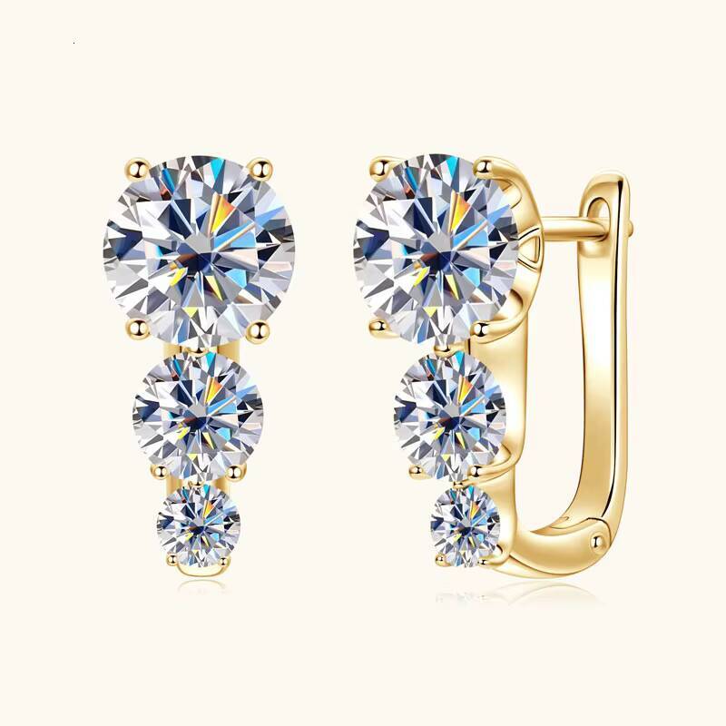 925 Silver UShaped Ear Jackets 8mm 55mm 35mm Three Stone Gradient Design Moissanite Earrings for Layered Dimension