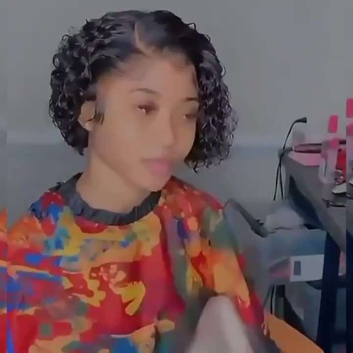 Women's Jerry Curl Remy Human Hair Wig 150% Density Pixie Cut With Transparent Frontal Lace 13X4x1, Pre-Plucked Hairline & Any Part Natural Look 