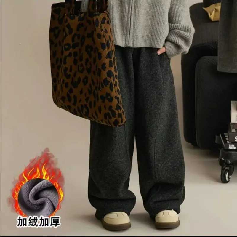 Family Matching Outfits Boys Girls Woolen WideLeg Pants 2025 Western Style Kids Casual Pant Mom Kids StraightLeg TrousersT251027