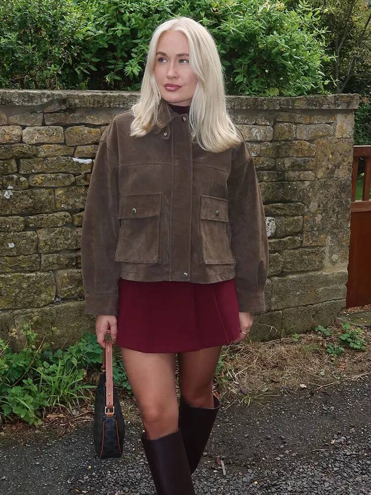 winter jacket women HH Women Vintage Coffee Brown Overcoat Jacket Long Sleeve Zipper Coats With Pockets Female 2025 Fashion Streetwear Jakcets