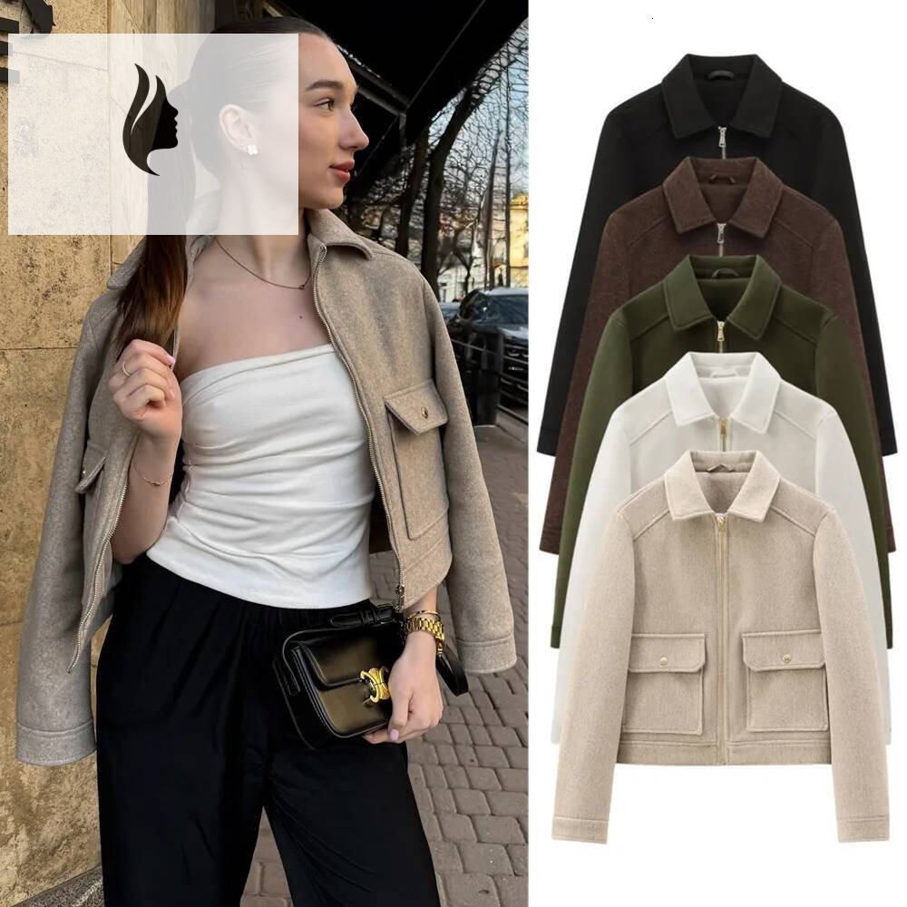 winter jacket women autumn and winter new women's clothing pocket zipper decoration soft simple long-sleeved lapel short jacket