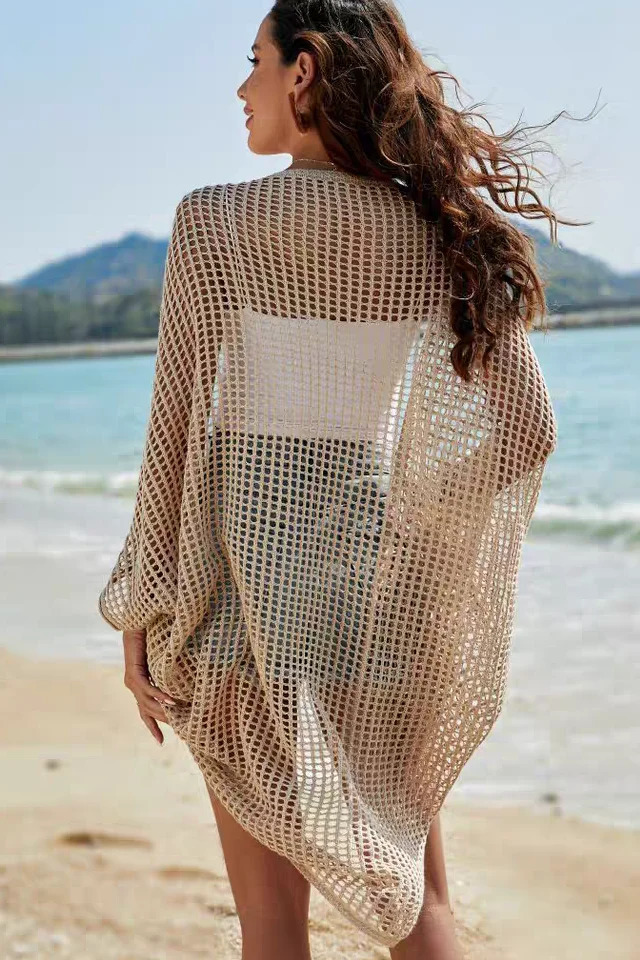 Openwork Open Front Longline Cover Up Crochet Knit Cardigan Sweater for Women Summer Vacation Beach Outfit 251027