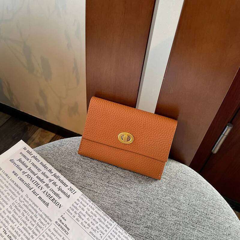 Designer Bag Short Women wallet Genuine Leather Flap Coin Purse Soft Cowhide Card Holders Lock Wallet For Lipstick Mirror Lightweight Photo & ID Holde