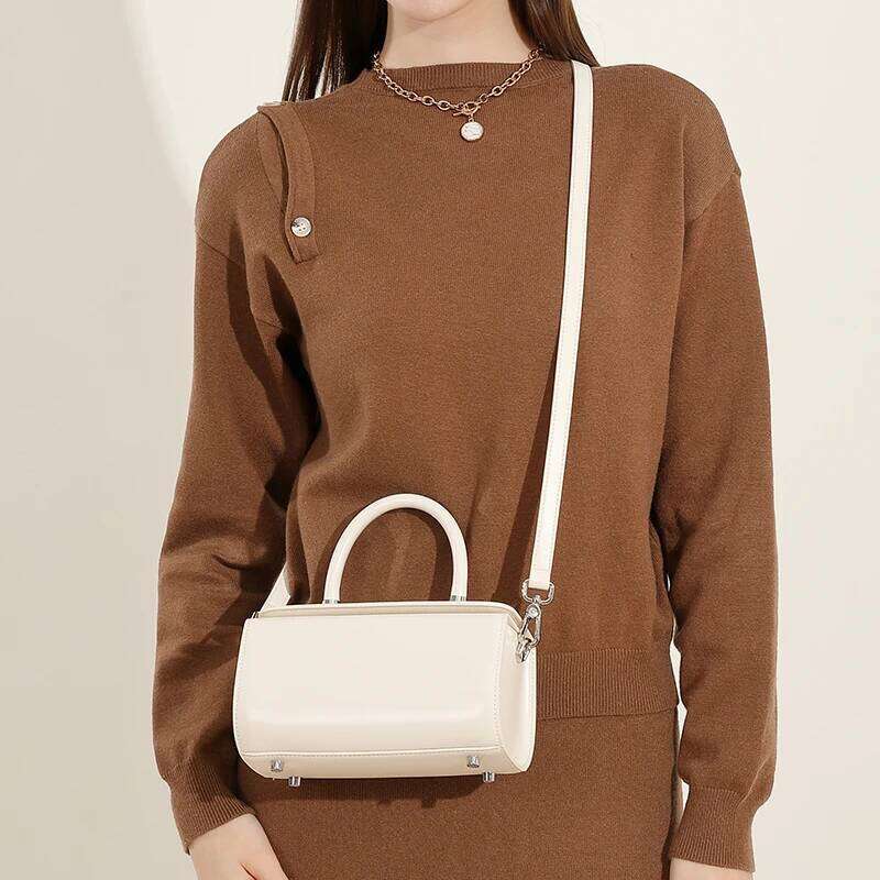 Burminsa Chic Genuine Leather Handbags For Women 2025 Designer Doctor Box Purse Top Handle Ladies Shoulder Crossbody Bags