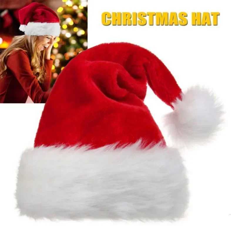 Christmas Santa Hat For Adults And Kids Xmas Red Long Plush Holiday Hats Comfort Velvet Party New Year Festive SuppliesW251027