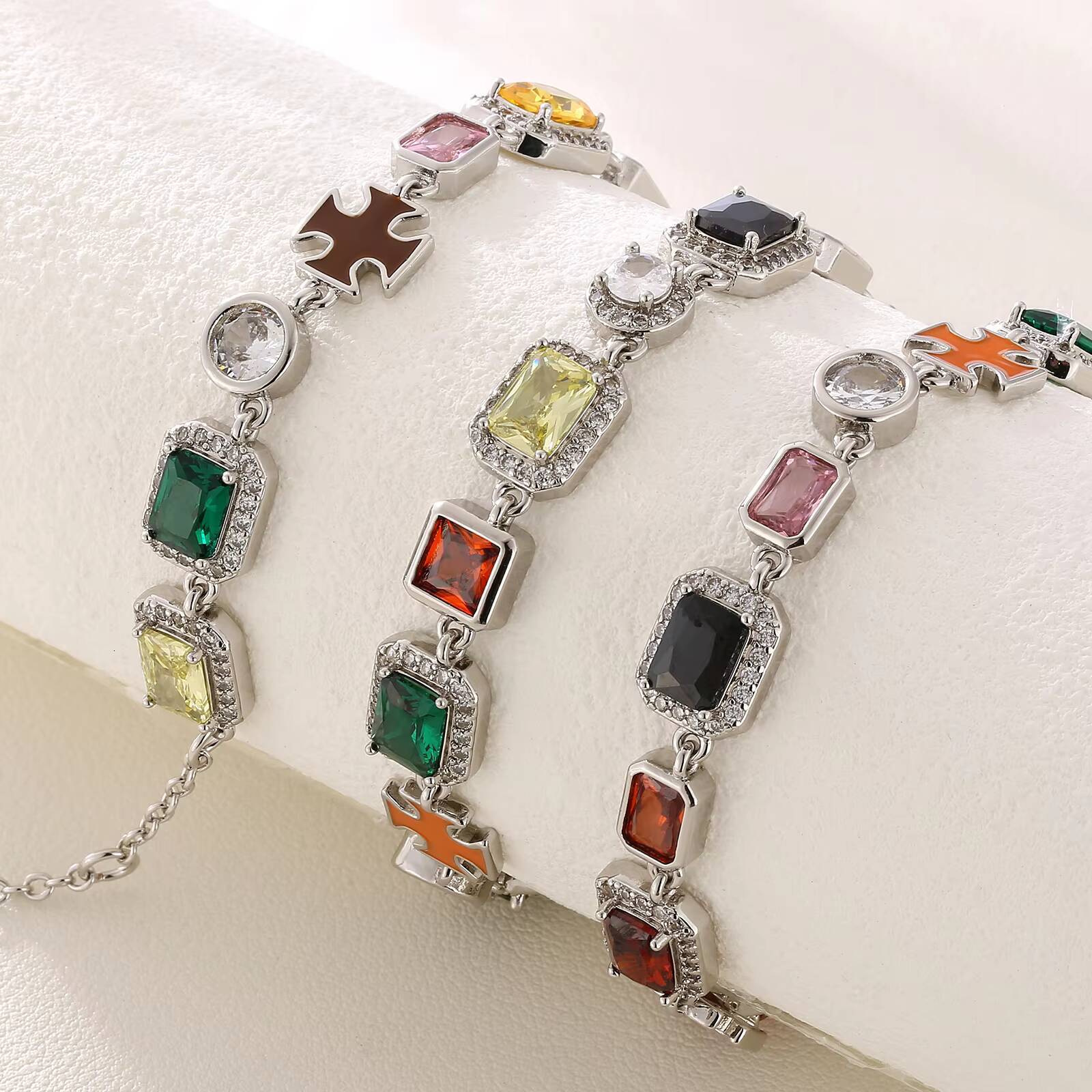 Luxurious Gemstone Necklace 18K Gold Plated Cubic Zirconia Emerald Ruby Aquamarine CZ Gem Stones Tennis Chain for Women Men