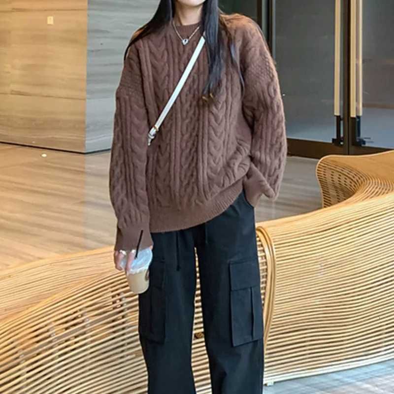 Autumn Winter Thicken Warm Pullover Sweater Women Vintage Loose Twist Knitted Jumper Woman AllMatch ONeck Long Sleeve PulloverT251027