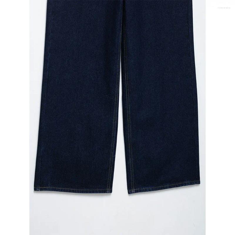 Women's Jeans DUOPERI Women Fashion Denim Navy Blue Straight Pant Casual High Waist Full Length Female Chic Lady Trousers Z260313