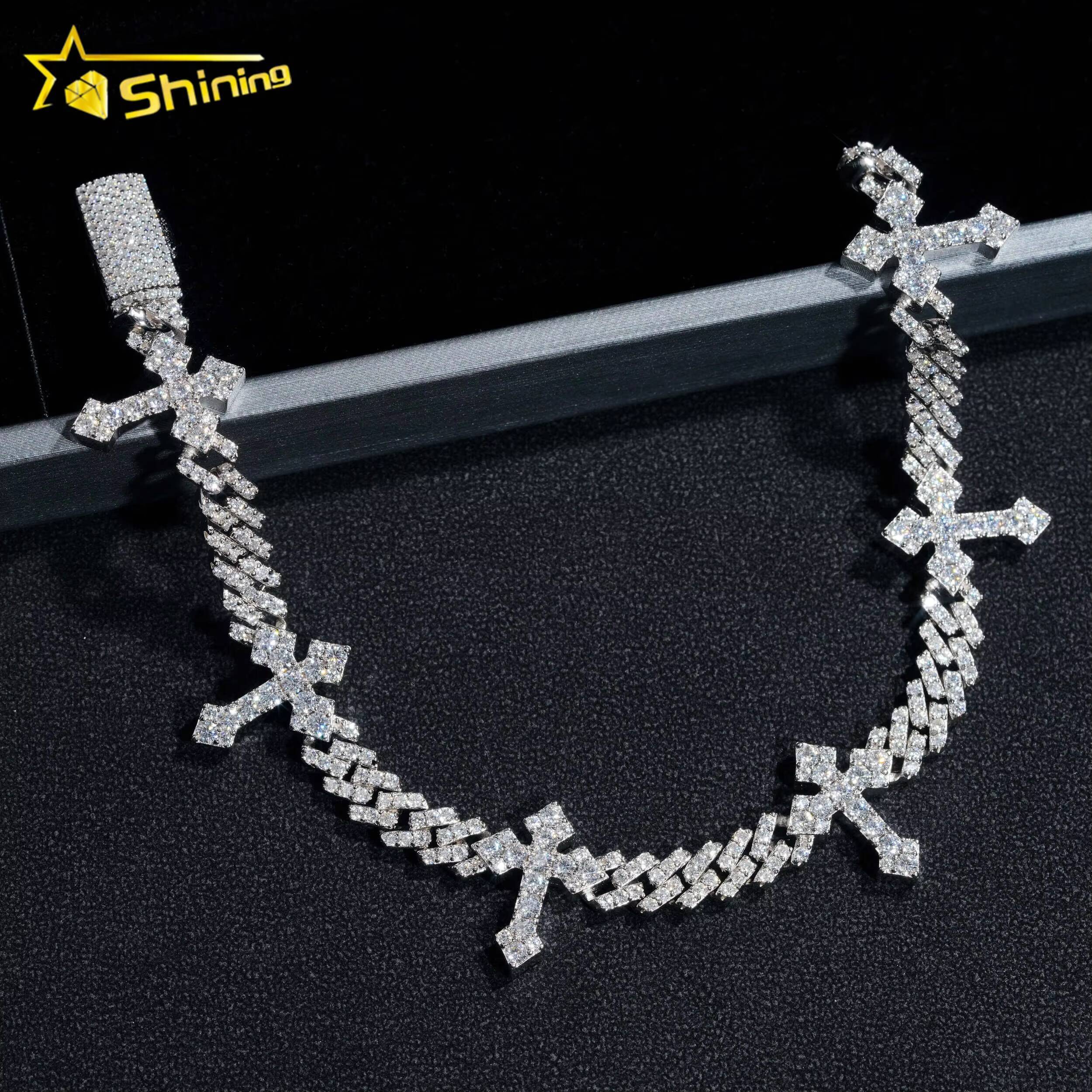 Iced Out Cross Design Moissanite Cuban Chain Bracelet 6mm Hip Hop Bracelet 925 Silver Cuban Link Bracelet Rapper Jewelry