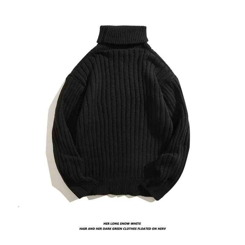 New Spring And Autumn Men's Sweater Trendy Vertical Striped Designer Sweater Knitted Base Shirt Solid Color Convertible High Collar Men's Sw