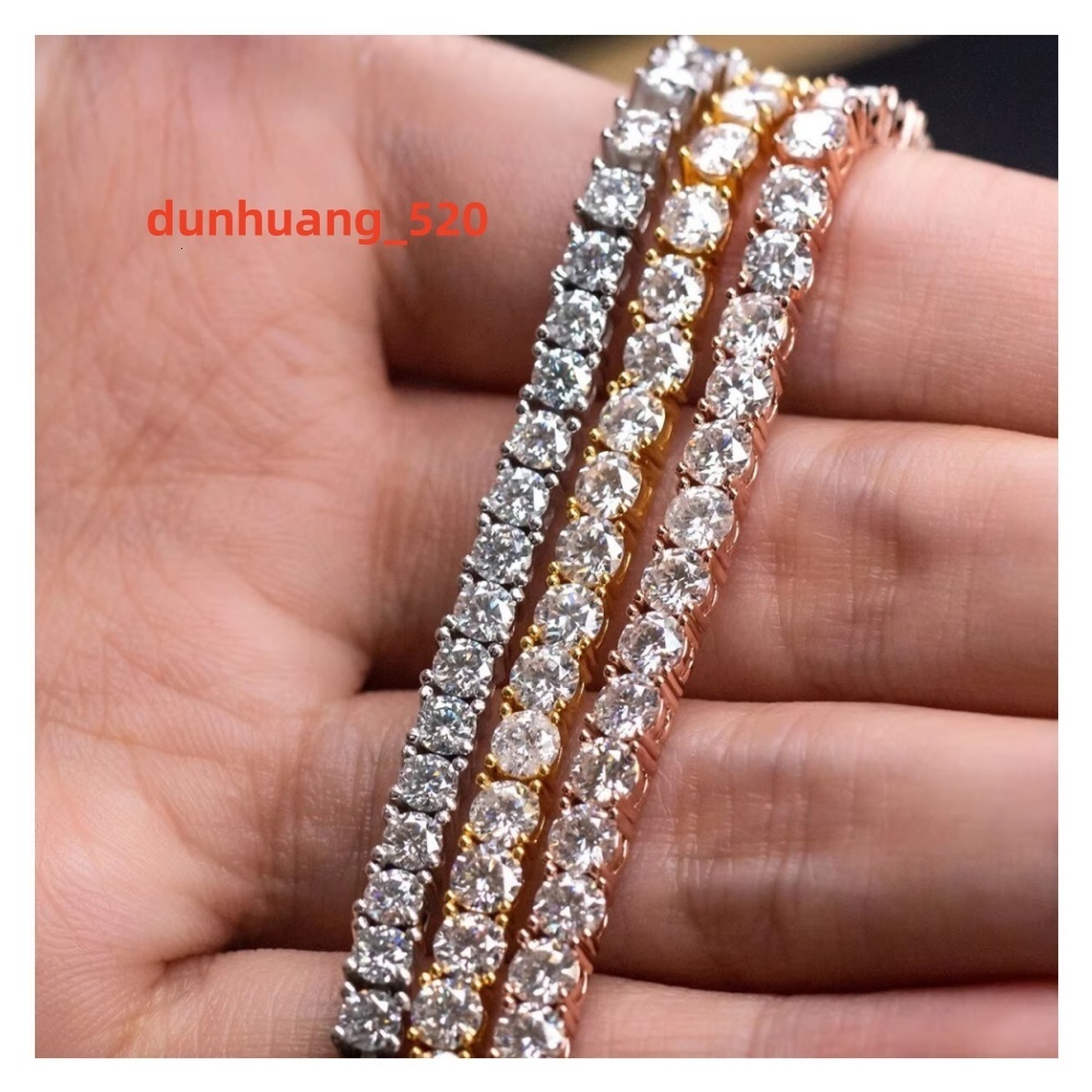 Luxury Hip Hop Jewelry 10K 14K 18K Solid Gold 3mm 4mm Iced Moissanite Tennis Bracelet