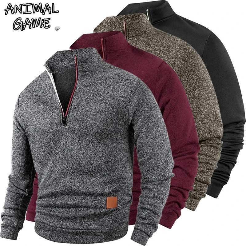 Animal Game Mens Half Zipper Sweatshirts Long Sleeve Solid Pullover Turtleneck Streetwear Warm Jacket Sport Coats Outerwear W251027