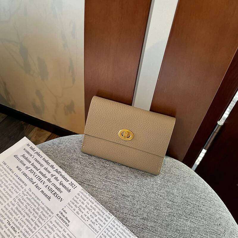 Designer Bag Short Women wallet Genuine Leather Flap Coin Purse Soft Cowhide Card Holders Lock Wallet For Lipstick Mirror Lightweight Photo & ID Holde