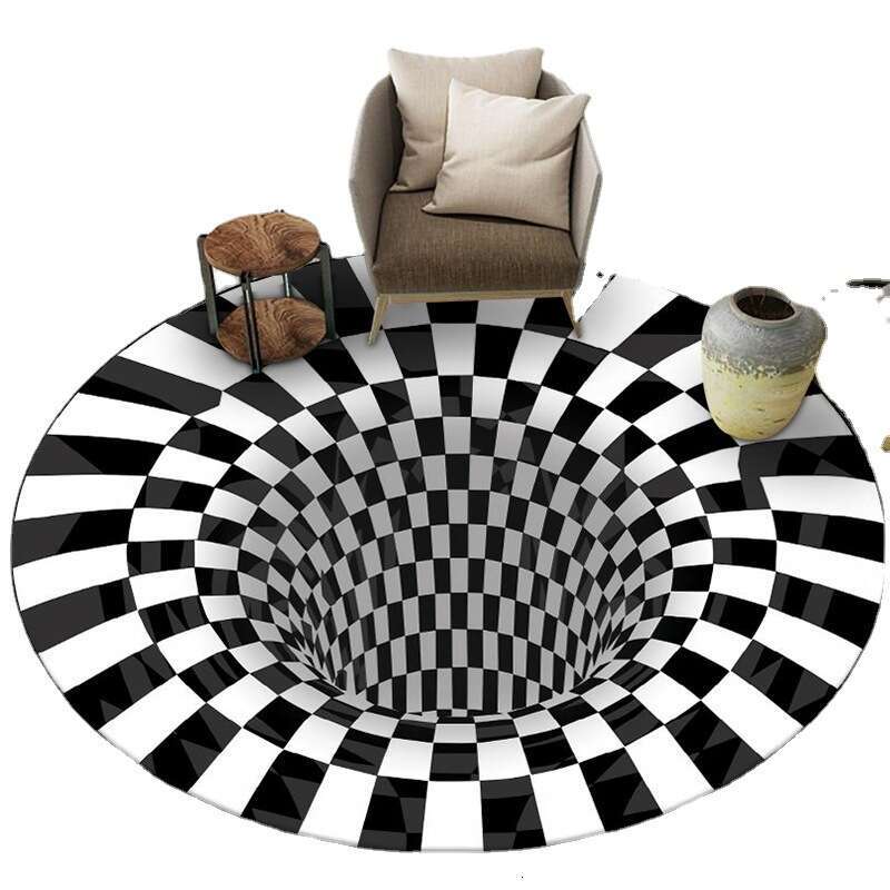 Lanjia- New 3D Stereo Round Floor Bedroom Living Room Visual Illusion Spiral Dizziness Crystal Velvet Carpet Foot Mat 67852