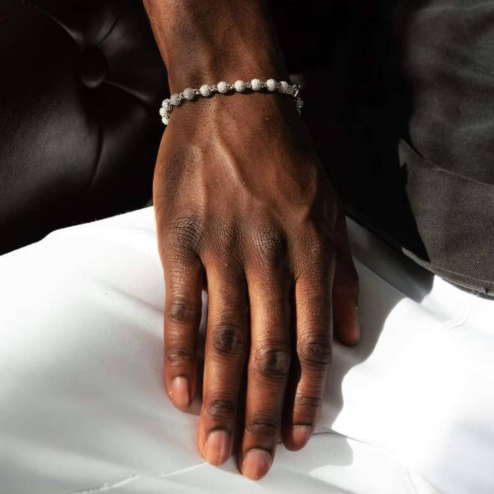 Custom Iced Out 4mm 925 Silver Mens Women With Moissanite Diamond Ball Beaded Bracelet