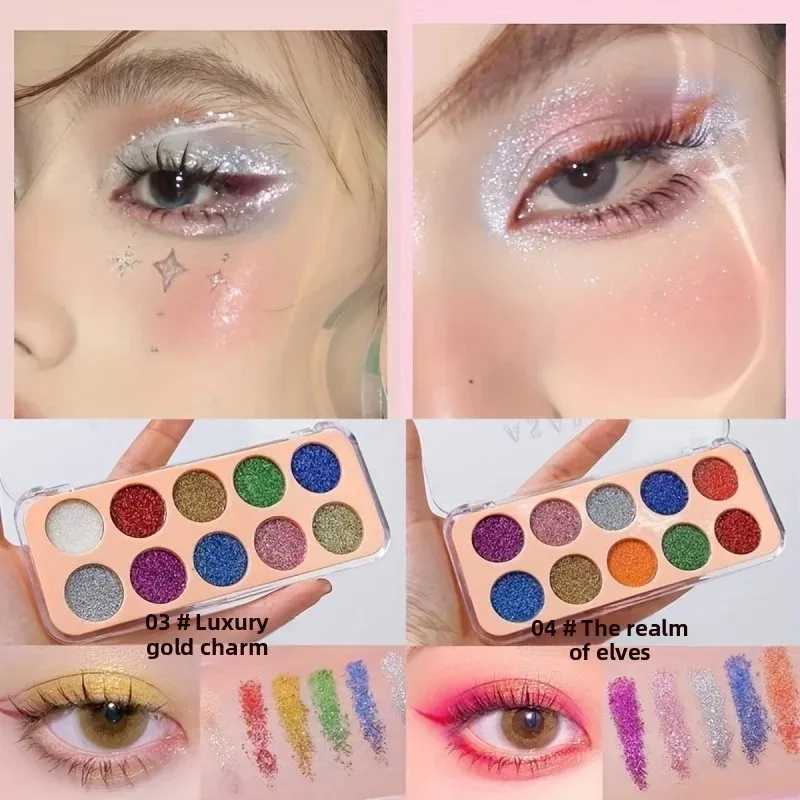10Color Glitter Eyeshadow Palette Shimmer Metallic Sparkly Pigmented Long Lasting Stage Performance Makeup SetXJ251027