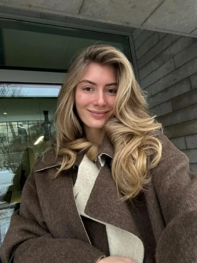 Elegant Patchwork Woolen Long Coat Women Lapel Long Sleeve Single Breasted Pocket Overcoats Autumn Lady Office Outwears 251024