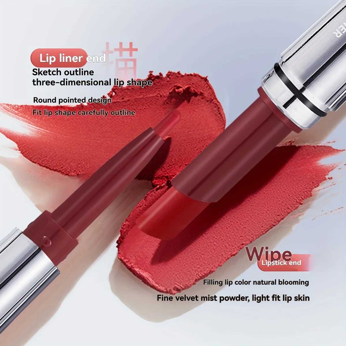 Doubleended NonStick Cup Lipstick Matte LongLasting Lip Liner Pencil Waterproof Slim Tube Lipstick Smudgeproof W251027