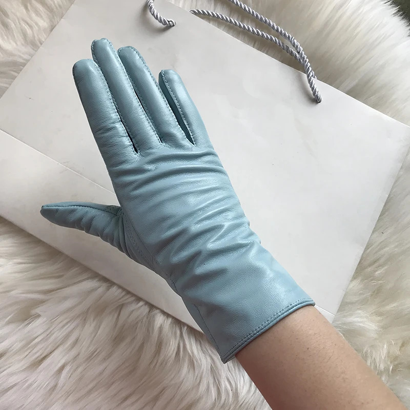 Genuine Leather Gloves 24cm Women Light Blue Thin Rayon Lining Straight Edition Style Men Pure Sheepskin Glove Color Driving 251021