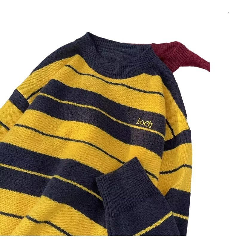 Autumn Winter New Style Patchwork Color-block Striped Sweater Men's Round Neck Knitwear Women's Designer Sweater Casual Versatile Trendy