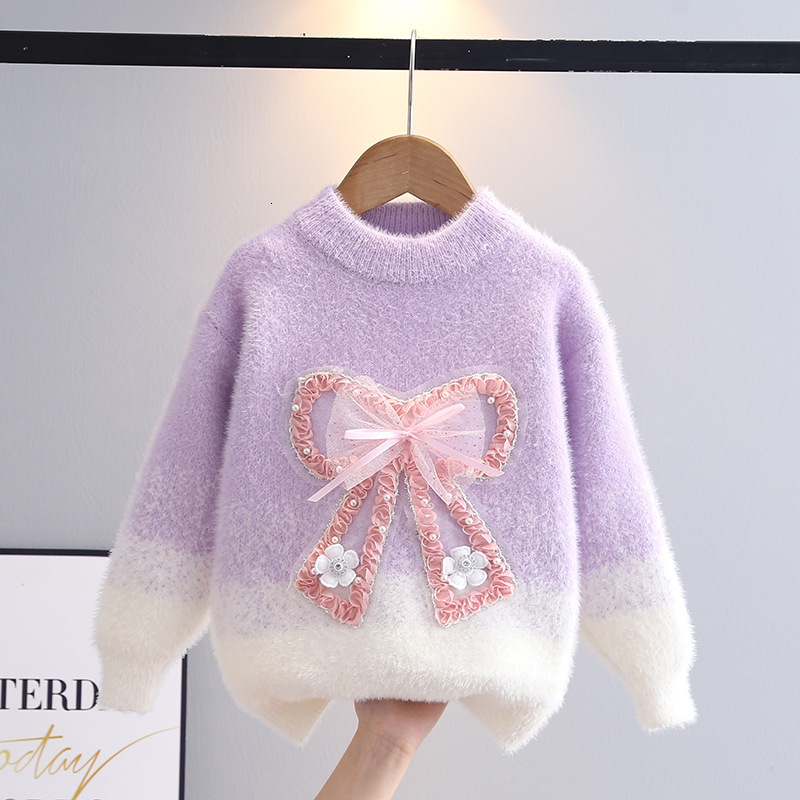 New hot selling designer sweater, fashionable thickened faux mink velvet children's sweater, knitted top for autumn and winter base