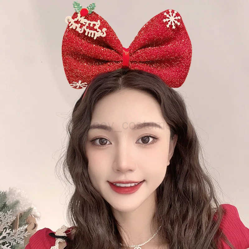 Disney Christmas Hair Band Red Bows Elastic Headbands for Adult Childrens Hair Accessories Happy New Year Party Merry Christmas Gifts H251027