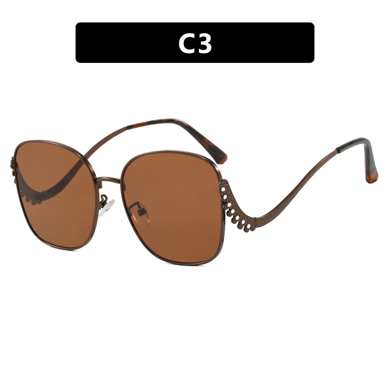 2025 Crystal Accent Square Sunglasses for Women Curved Temple Metal Frame UV 400 Bold Fashion Shades