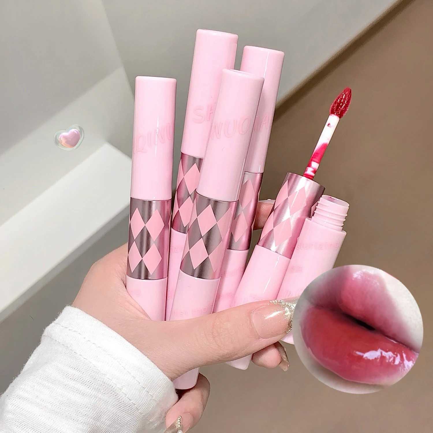 Double Head Lip Gloss Sexy Red Lips Makeup 2 in Lip Mud Mirror Water Gloss Lip Glaze Matte Lipstick Waterproof Korean Cosmetic W251027