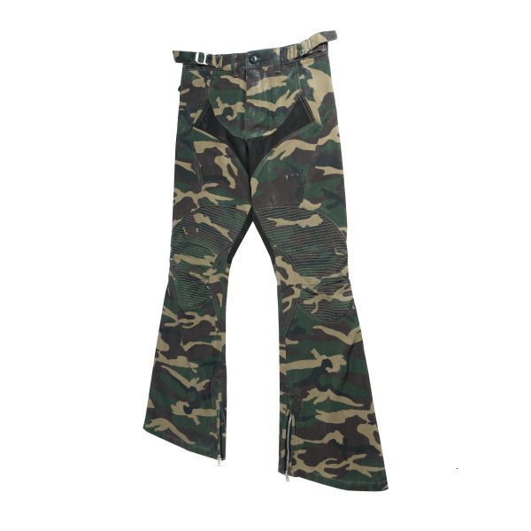 High Street Washed Loose WideLeg Camouflage Coated Flared Motorcycle Jeans