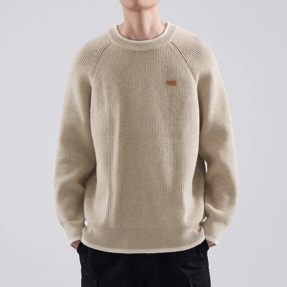 New Men's Sweater Winter Trendy Brand Round Designer Sweater Neck Loose Casual Lazy Style Raglan Sleeve Knitted Sweater